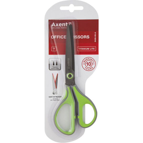 Ножницы Axent Titanium Lite 6406-09-A, 19 см, с прорезиненными ручками, серо-салатовые