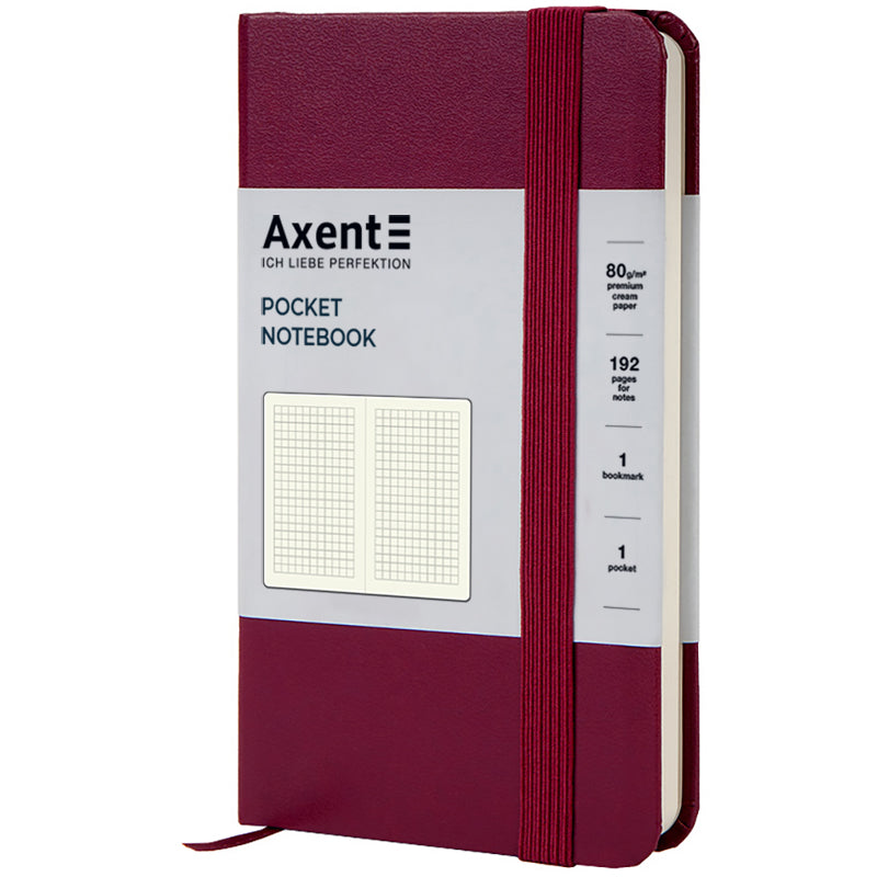 Книга записная Axent Partner 8301-46-A, 90x150 мм, 96 листов, клетка, твердая обложка, винная