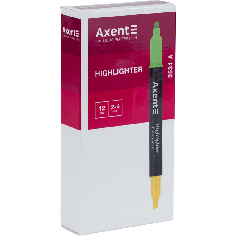 Маркер Axent Highlighter Dual 2534-04-A, 2-4 мм, клиноподібний, зелений+жовтий