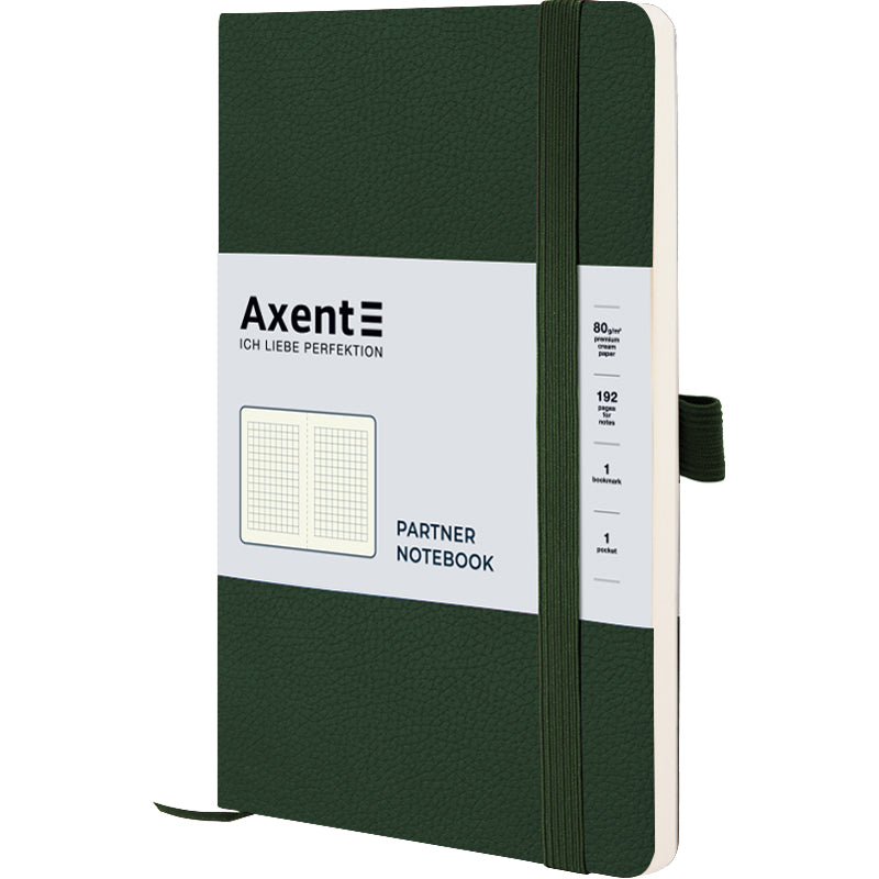 Книга записная Axent Partner Soft Skin 8616-23-A, A5-, 125x195 мм, 96 листов, клетка, гибкая обложка, тёмно зеленая