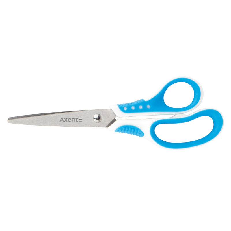 Büroscheren Axent Shell 6304-02-A, 18 cm, mit gummierten Komfort-Griffen, weiß-blau