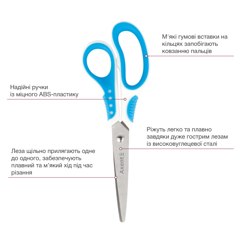 Büroscheren Axent Shell 6304-02-A, 18 cm, mit gummierten Komfort-Griffen, weiß-blau