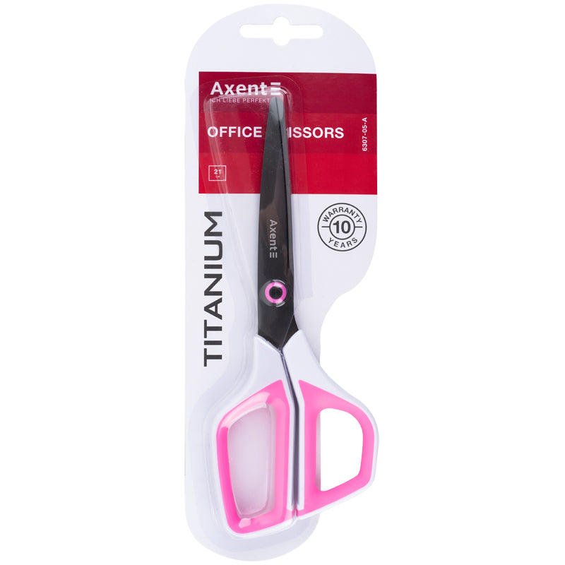 Ножиці Axent Titanium 6307-05-A, 21 см, з пластиковими ручками, біло-рожеві