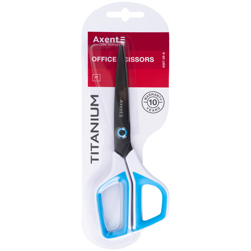 Ножиці Axent Titanium 6307-29-A, 21 см, з пластиковими ручками, біло-блакитні