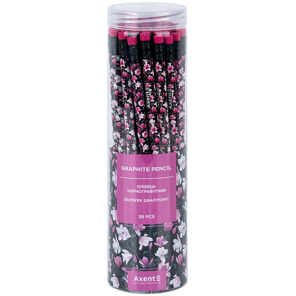 Карандаш графитный Axent Floral Black 9009-14-A, HB, 2.2 мм