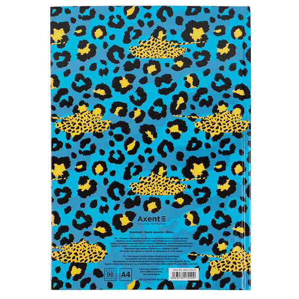 Книга записная Axent Leopard 8422-554-A, А4, 96 листов, клетка, голубая