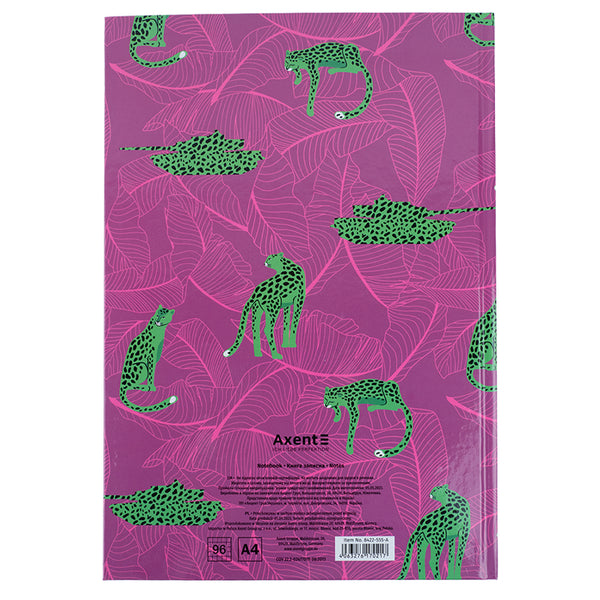 Книга записная Axent Leopard 8422-555-A, А4, 96 листов, клетка, розовая