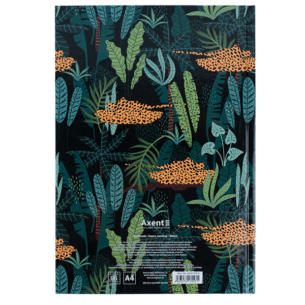 Книга записная Axent Leopard 8422-557-A, А4, 96 листов, клетка, зеленая
