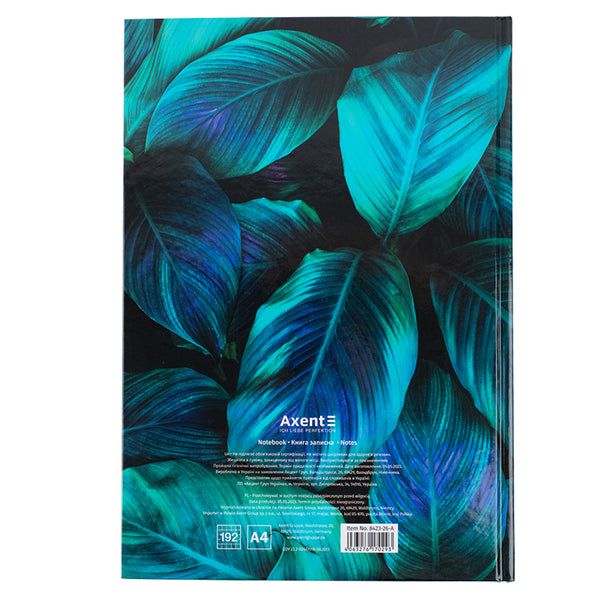 Книга записная Axent Flora 8423-26-A, А4, 192 листа, клетка, зеленая