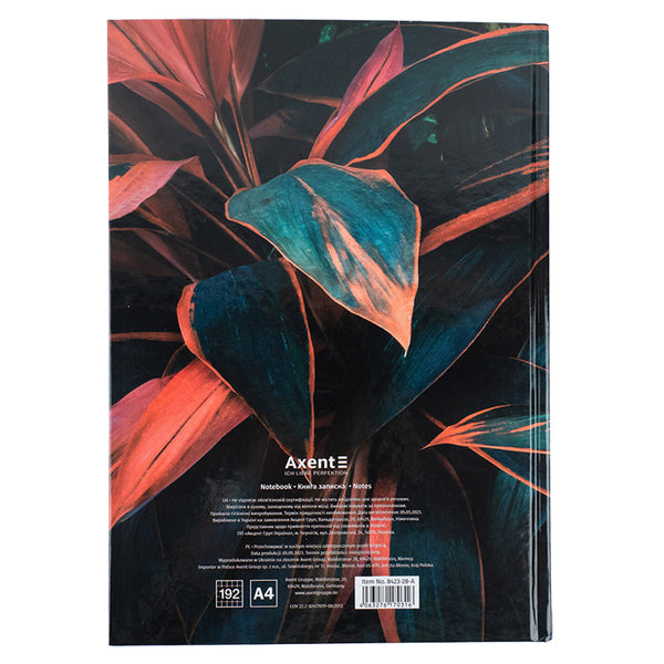 Книга записная Axent Flora 8423-28-A, А4, 192 листа, клетка, оранжевая