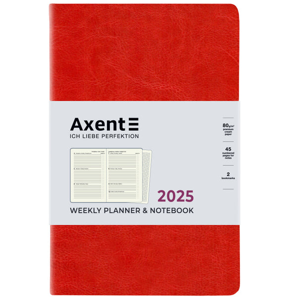 Еженедельник 2025 Axent Partner City Soft 8521-25-03-A, 125x195 мм, красный