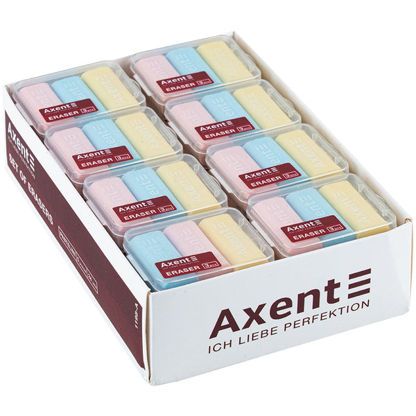 Набор ластиков Axent Pastelini 1198-A в пластиковом боксе, ассорти, 3 шт.