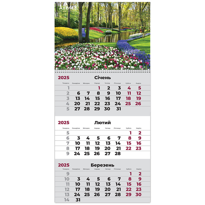 Календарь настенный квартальный 2025 Axent Gardens 1 8801-25-4-A, 1 пружина