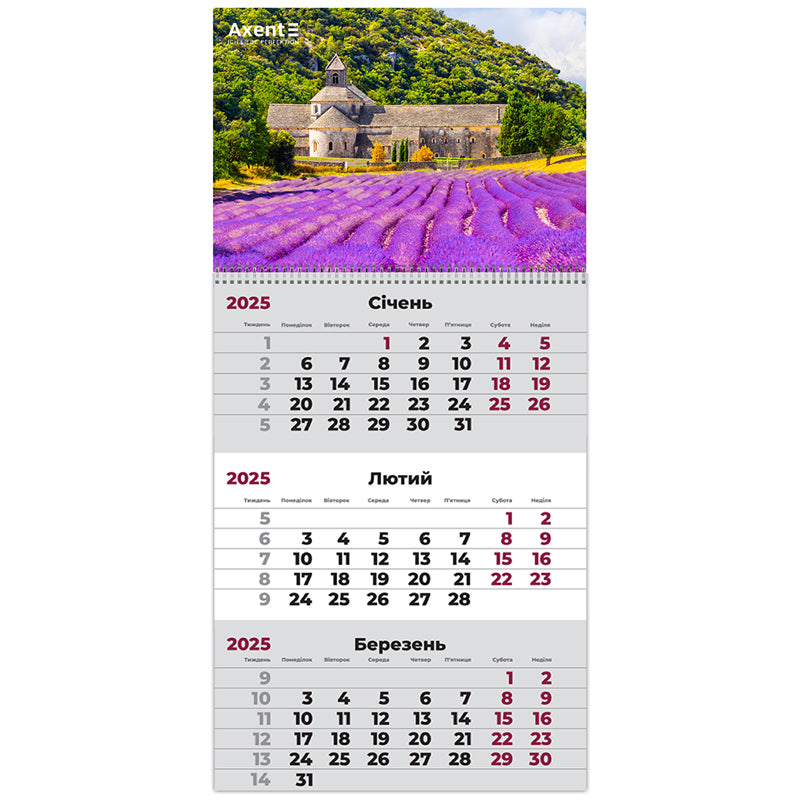 Календарь настенный квартальный 2025 Axent Provence 3 8801-25-9-A, 1 пружина