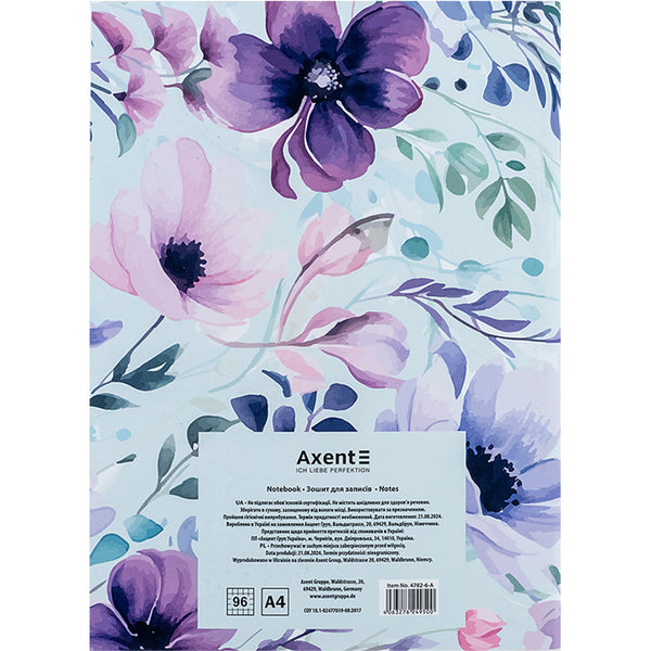 Тетрадь для записей Axent 4782-6-A, А4, 96 листов, клетка, Purple Garden