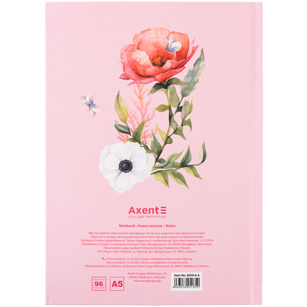 Книга записная Axent Love 8459-6-A, А5, 96 листов, клетка, твердая обложка