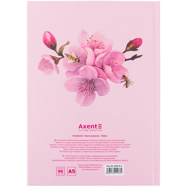 Книга записная Axent Bloom 8459-8-A, А5, 96 листов, клетка, твердая обложка