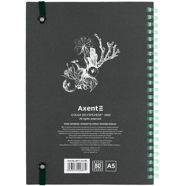Блокнот на спирали Axent Olga Selyshcheva, Green birds 8471-3-A-OS, А5, 80 листов, клетка, картонная обложка