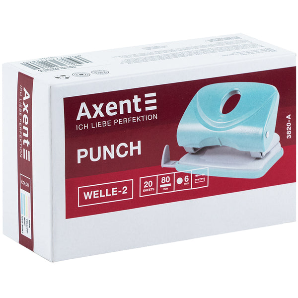 Дырокол для бумаги Axent Welle-2 3820-08-A, пластиковый, 20 листов, Pastelini, желтый