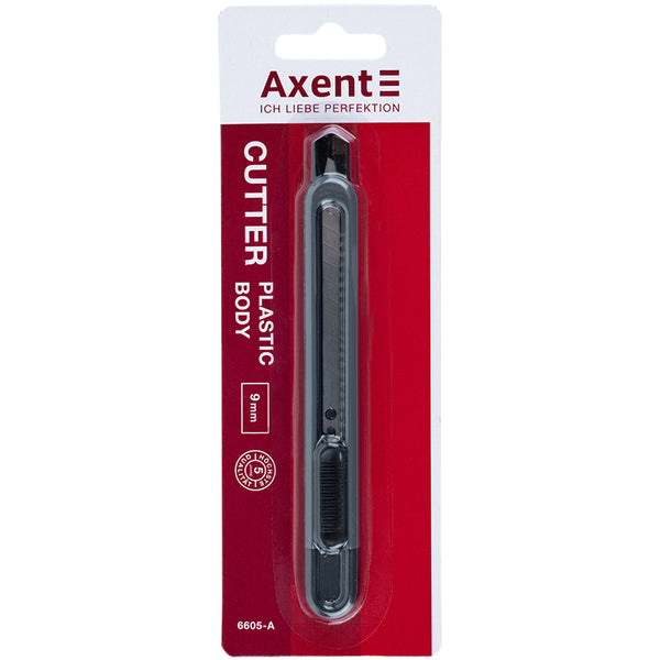 Нож канцелярский Axent 6605-A, с металлическими направляющими, лезвие 9 мм, черный