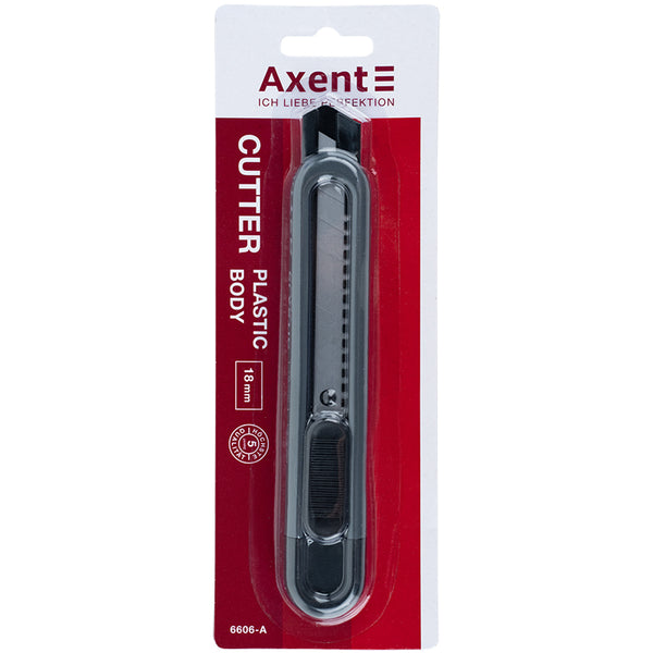 Нож канцелярский Axent 6606-A, с металлическими направляющими, лезвие 18 мм, черный