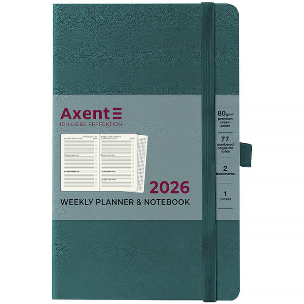 Еженедельник 2026 Axent Partner Strong 8505-26-31-A, 125*195, малахитовый