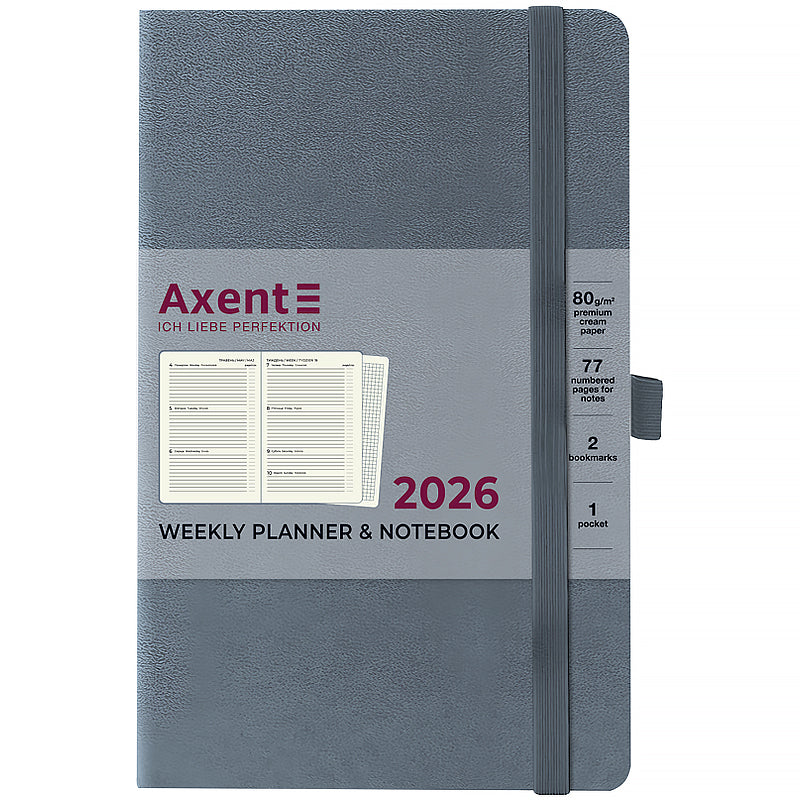 Еженедельник 2026 Axent Partner Strong 8505-26-62-A, 125*195, серый