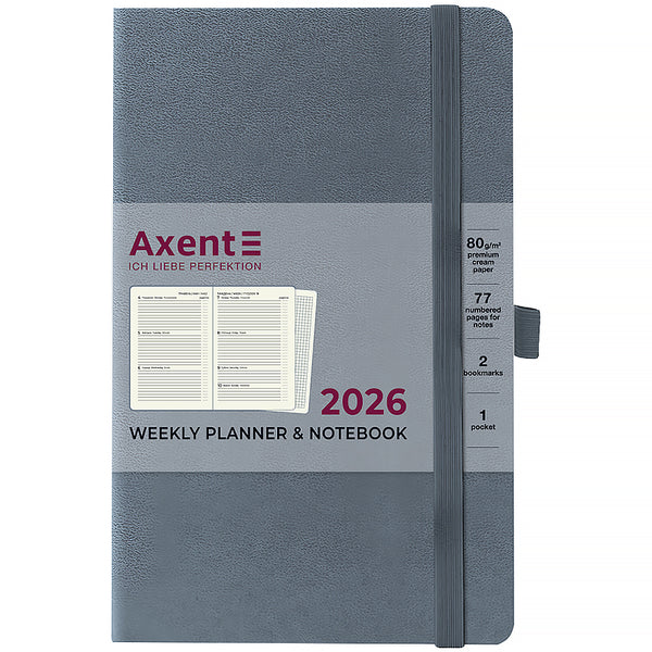 Еженедельник 2026 Axent Partner Strong 8505-26-62-A, 125*195, серый