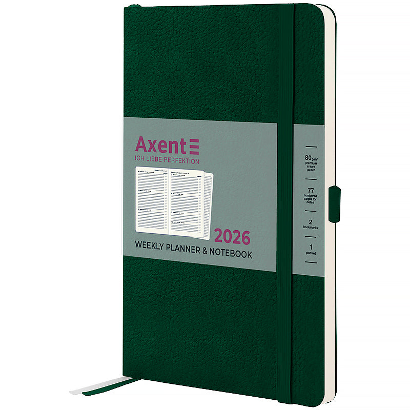 Еженедельник 2026 Axent Partner Soft Skin 8509-26-23-A, 125*195, тёмно-зелёный
