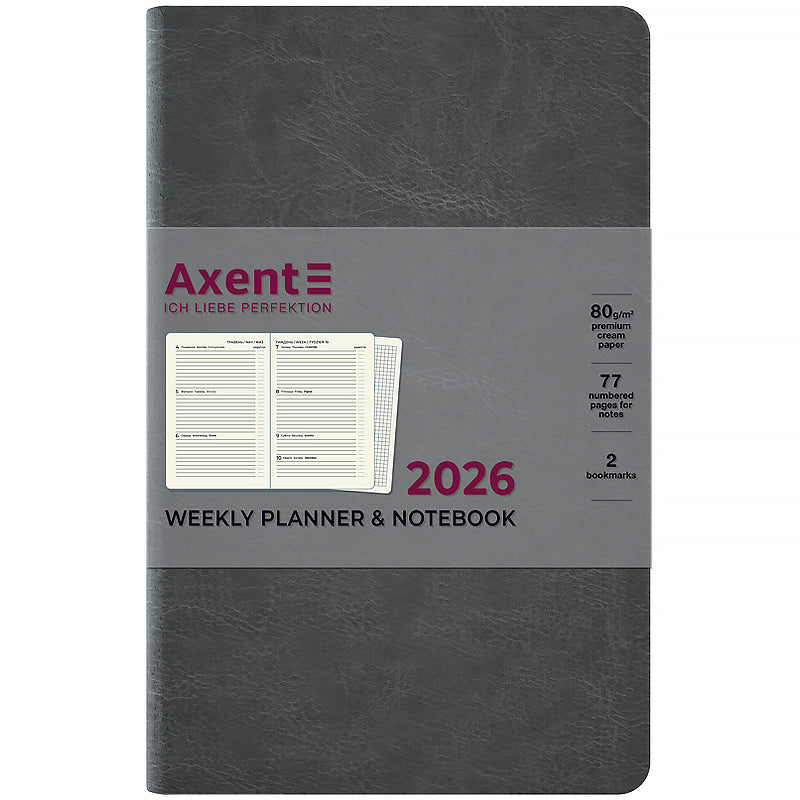 Еженедельник 2026 Axent Partner City Soft 8521-26-06-A, 125*195, серый