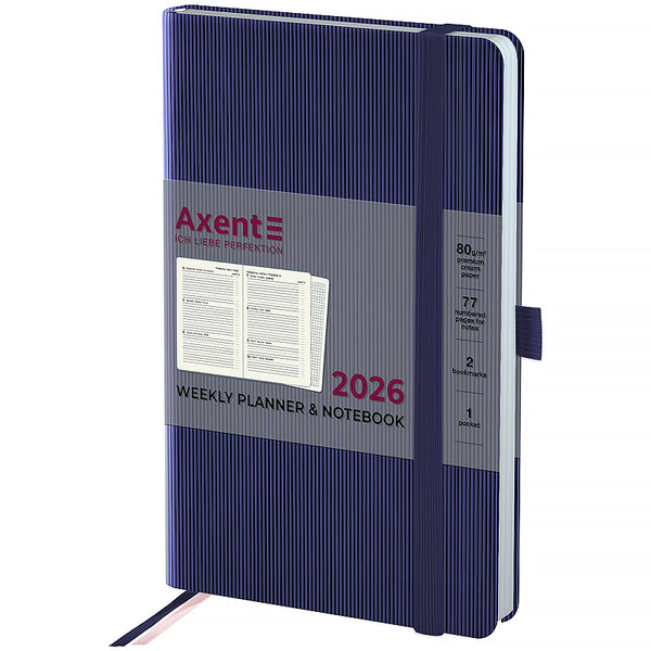 Еженедельник 2026 Axent Partner Lines 8515-26-02-A, 125*195, тёмно-синий