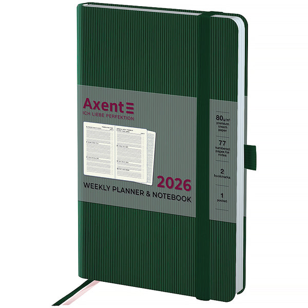 Еженедельник 2026 Axent Partner Lines 8515-26-23-A, 125*195, тёмно-зелёный