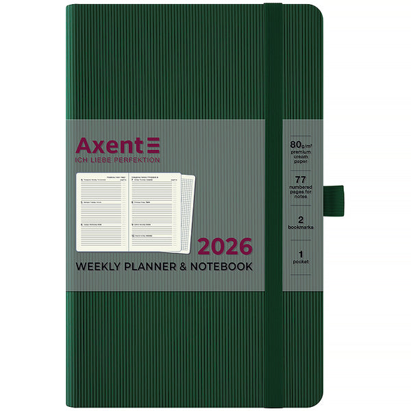 Еженедельник 2026 Axent Partner Lines 8515-26-23-A, 125*195, тёмно-зелёный