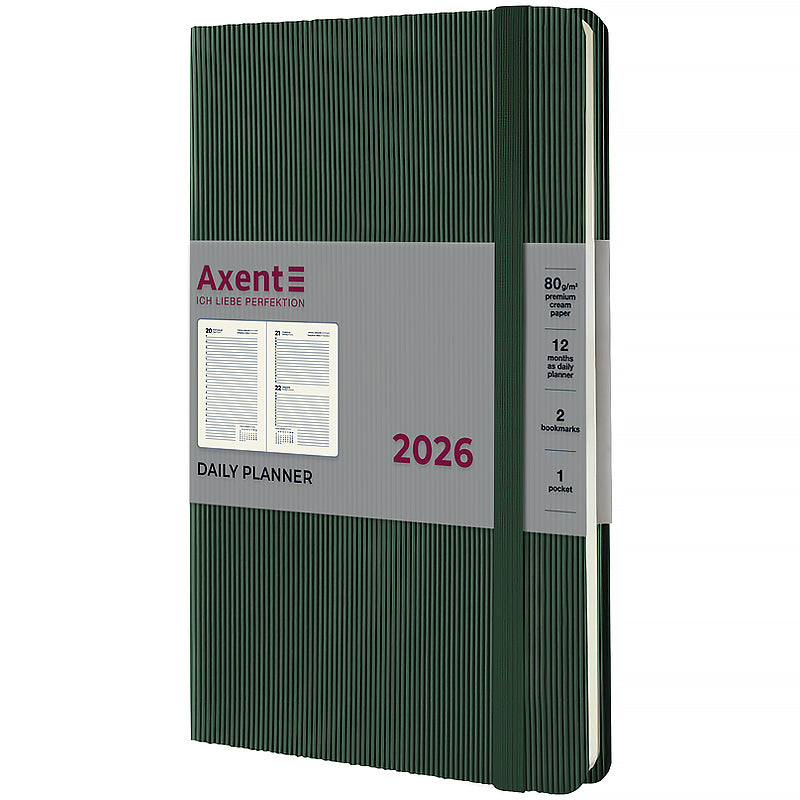 Ежедневник 2026 Axent Partner Lines 8815-26-23-A, 145*210, тёмно-зелёный