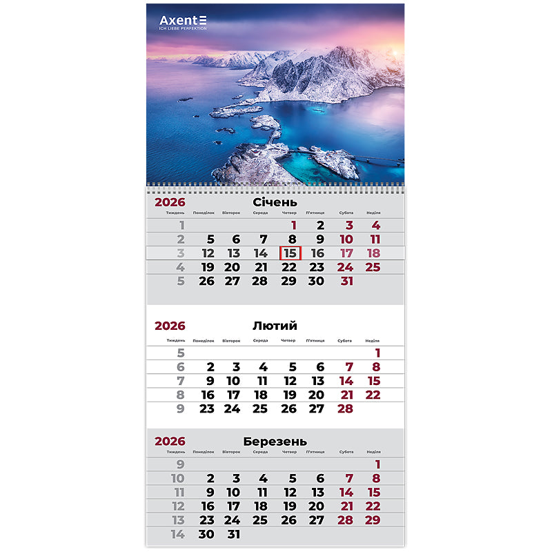 Календарь настенный квартальный 2026 Axent Nature 1 8801-26-7-A, 1 пружина