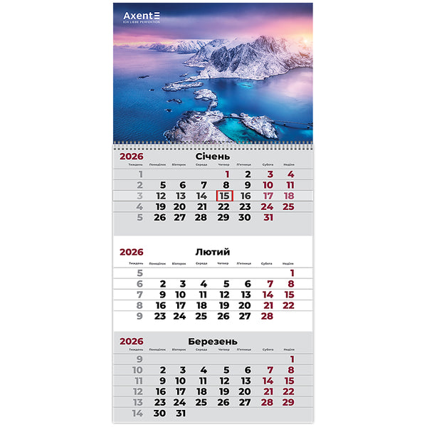 Календарь настенный квартальный 2026 Axent Nature 1 8801-26-7-A, 1 пружина
