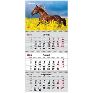 Календарь настенный квартальный 2026 Axent Horses 1 8803-26-7-A, 3 пружины