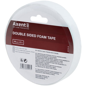 Стрічка клейка двостороння Axent 3114-A, 18 мм х 2 м, спінена, в індивідуальному пакуванні