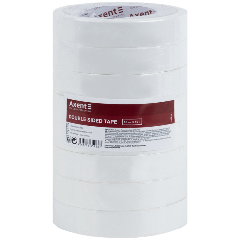 Стрічка клейка двостороння Axent 3102-A, 18 мм х 10 м