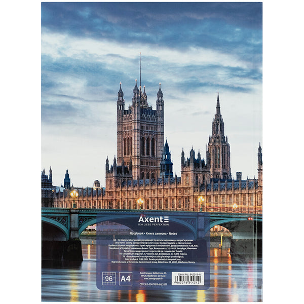 Книга записна Axent City London 8425-5-A, А4- 203*273 мм, 96 аркушів, клітинка