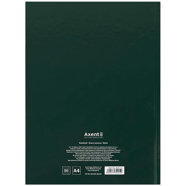 Книга записна Axent One color 8426-1-A, А4- 203*273 мм, 96 аркушів, клітинка, зелена