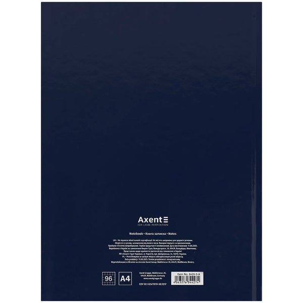 Книга записна Axent One color 8426-3-A, А4- 203*273 мм, 96 аркушів, клітинка, синя