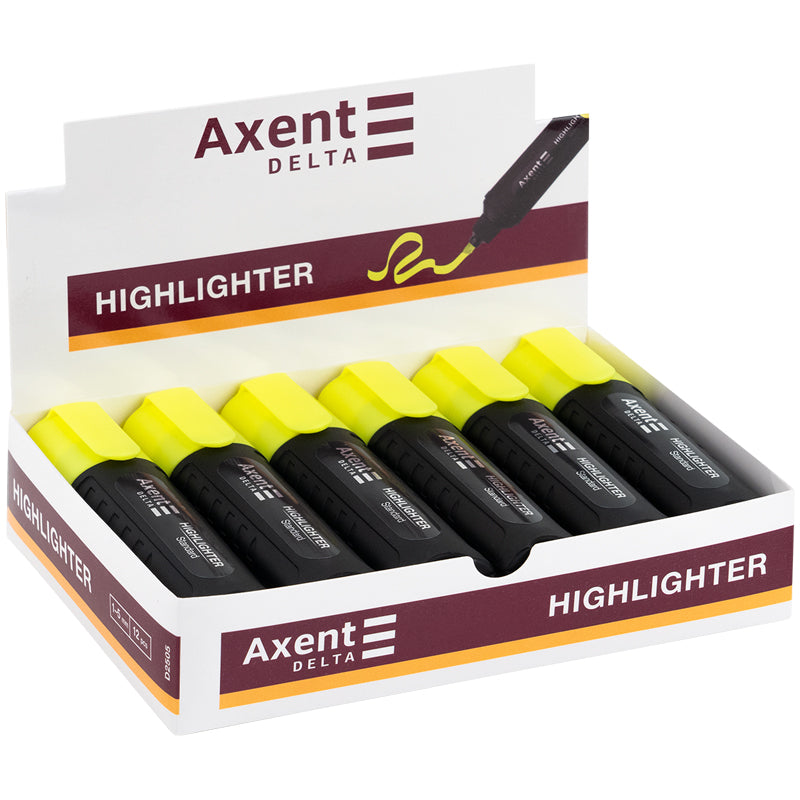 Маркер AxentDelta Highlighter Standard D2505-08, 1-5 мм, клиноподібний жовтий
