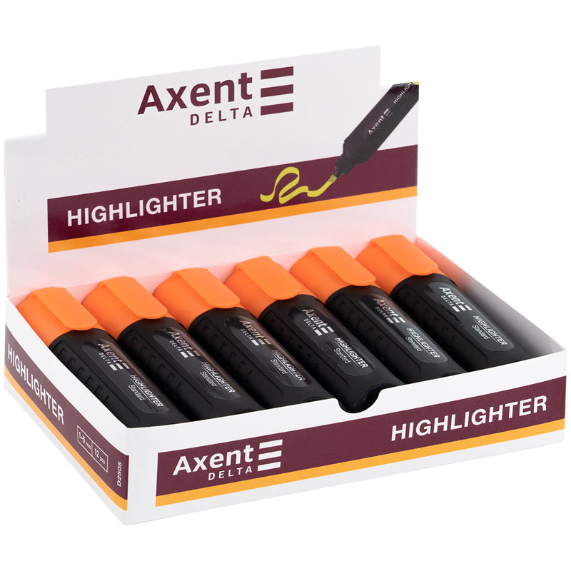 Маркер AxentDelta Highlighter Standard D2505-12, 1-5 мм, клиноподібний помаранчевий