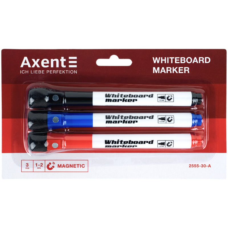 Маркер Axent Whiteboard Magnetic 2555, 1-2 мм, круглий, набір 3 кольорів