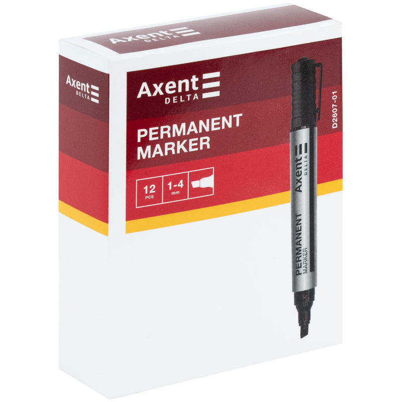 Маркер Axent Delta Permanent Standard D2607, 1-4 мм, клиноподібний, чорний