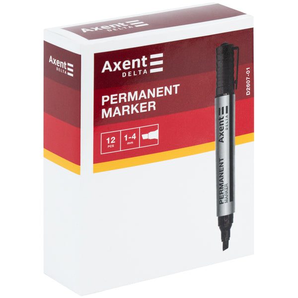 Маркер Axent Delta Permanent Standard D2607, 1-4 мм, клиноподібний, чорний