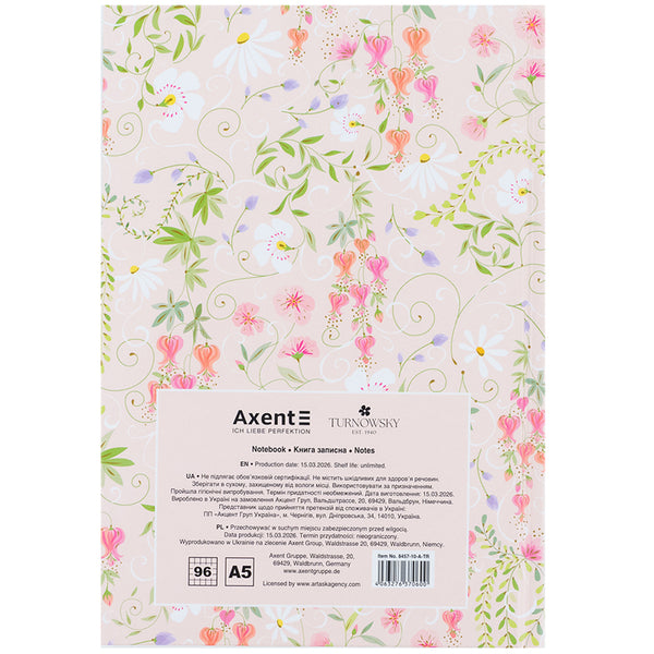 Книга записна Axent Turnowsky Floral 1 8457-10-A-TR, 96 аркушів, клітинка, тверда обкладинка