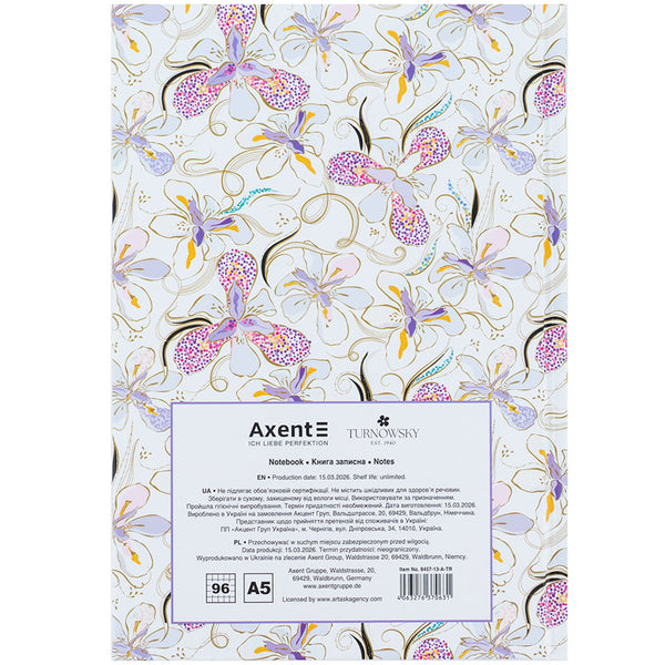Книга записна Axent Turnowsky Floral 4 8457-13-A-TR, А5, 96 аркушів, клітинка, тверда обкладинка