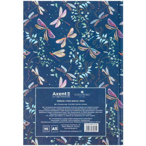 Книга записна Axent Turnowsky Floral 6 8457-15-A-TR, А5, 96 аркушів, клітинка, тверда обкладинка